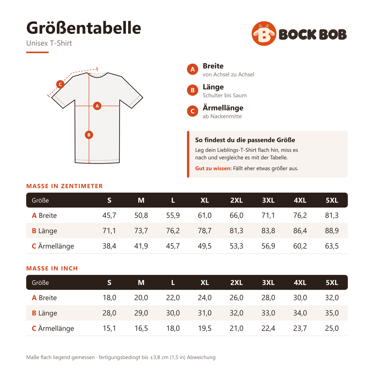 Ich bin nicht stur – Größentabelle